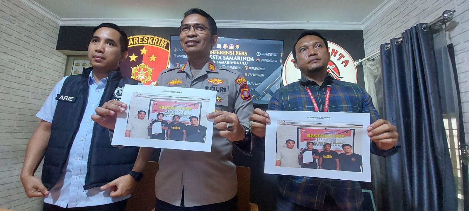 Kapolsek Samarinda Ulu AKP Asriadi dan korban kasus pengeroyokan ojol di Jalan Anggur Samarinda